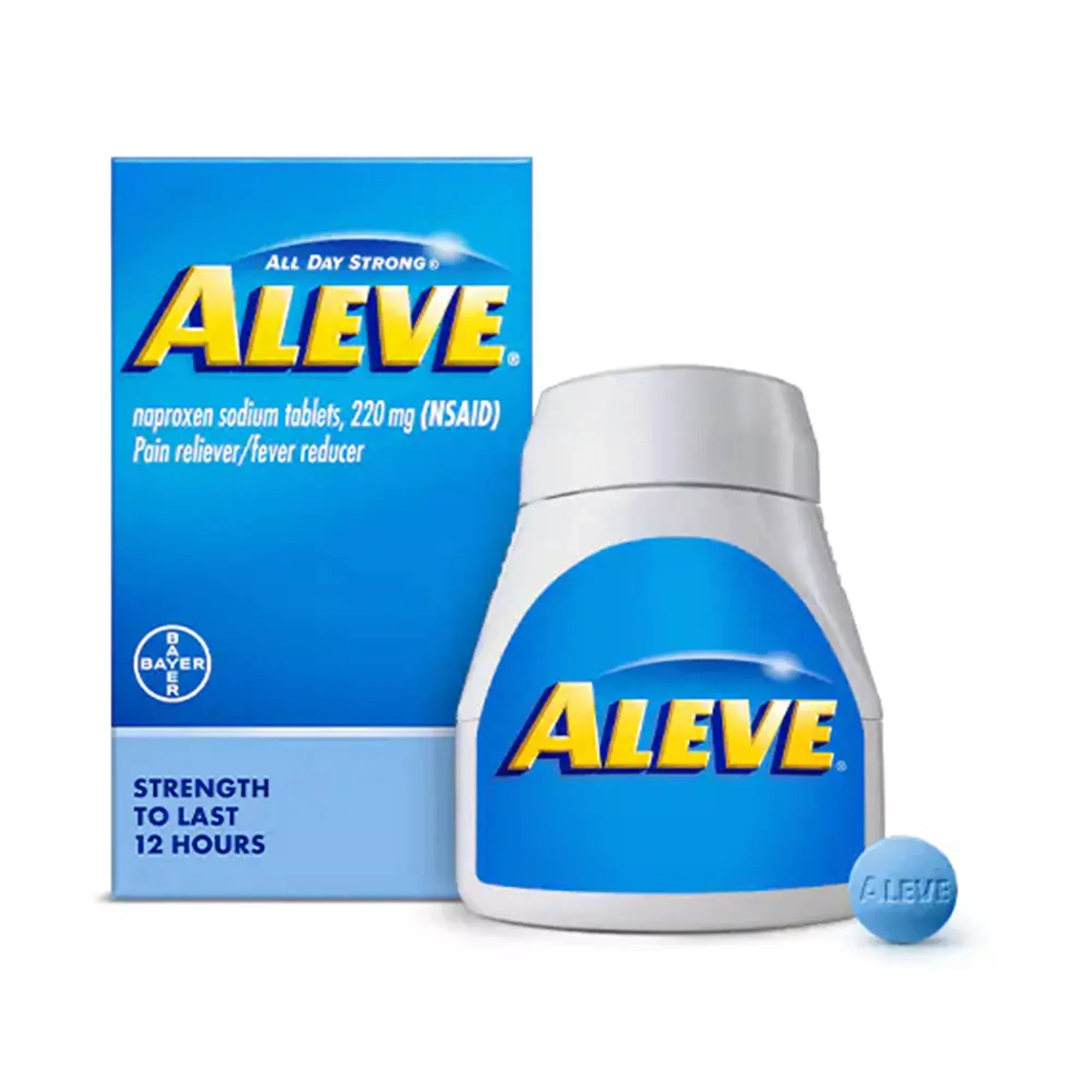 Alivio del dolor Aleve 220 mg de naproxeno sódico en comprimidos por frasco