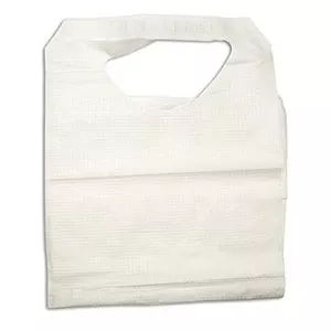 Babero desechable Dynarex con cierre de lazo, polietileno/tejido, blanco - Caja de 300 unidades