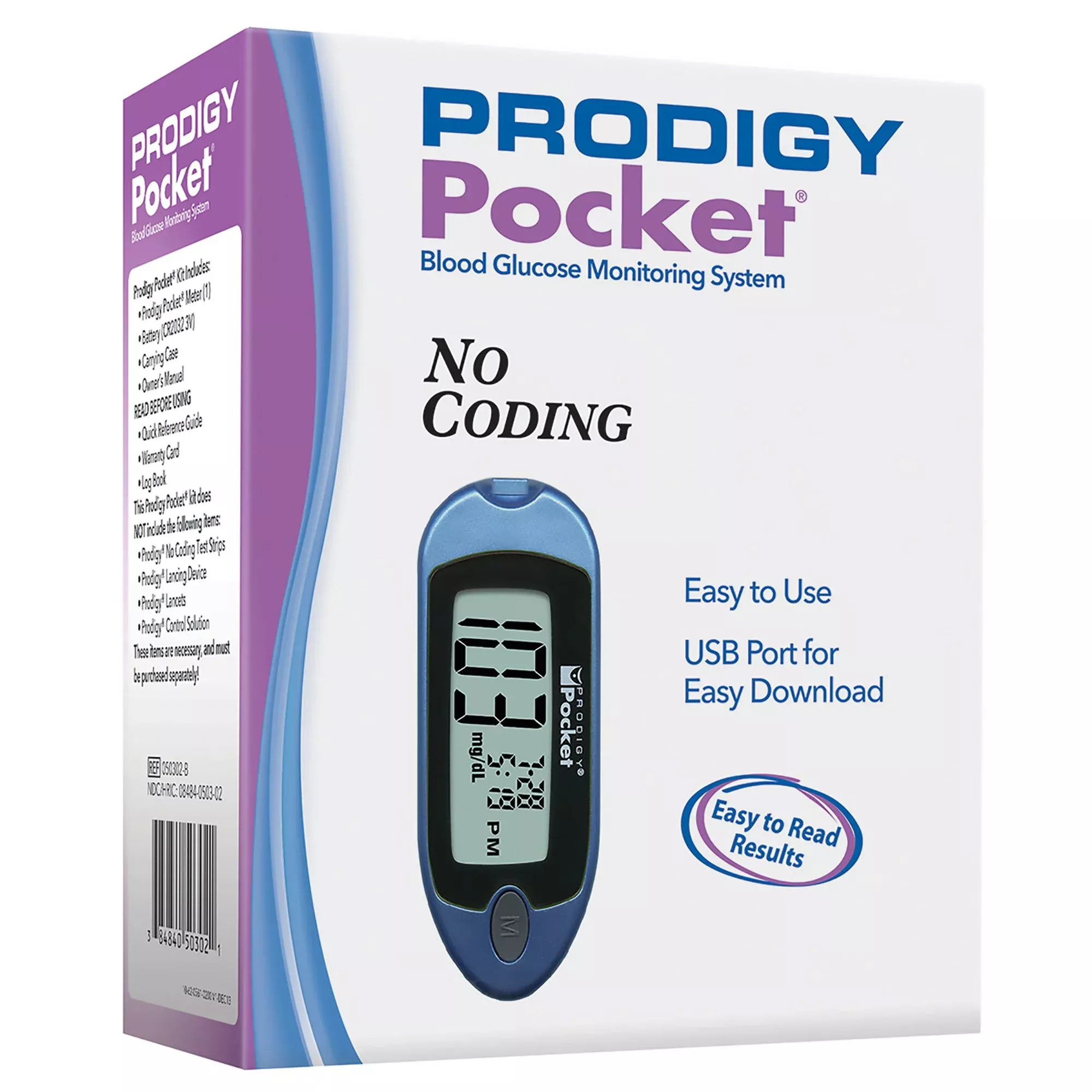 Glucómetro Prodigy Diabetes Care sin necesidad de codificación - Caja de 10 unidades