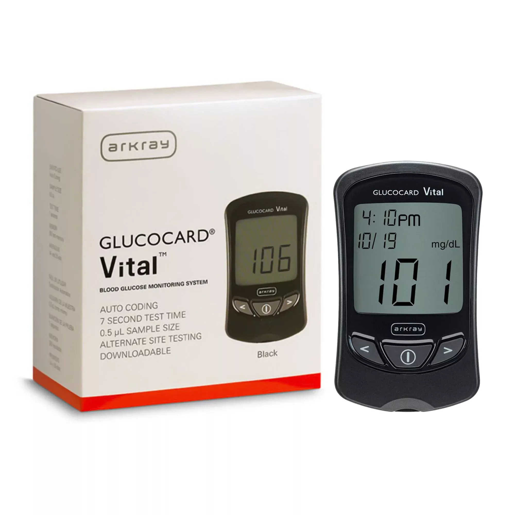 Glucocard Vital Medidor de glucosa en sangre Resultados en 7 segundos Almacena hasta 250 resultados No requiere codificación - Estuche