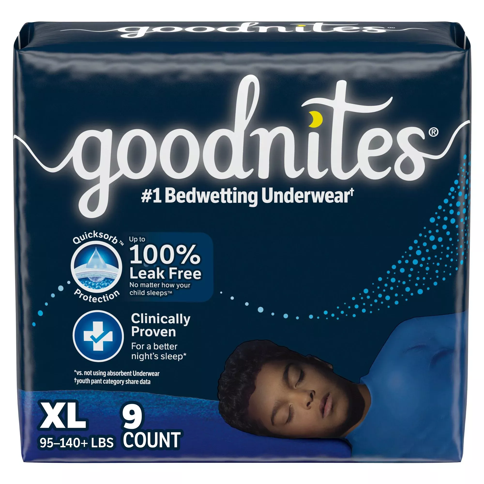 GoodNites Ropa Interior Absorbente Desechable Masculina Tipo Pull-On con Costuras Rasgables Grande para Jóvenes - Paquete de 9