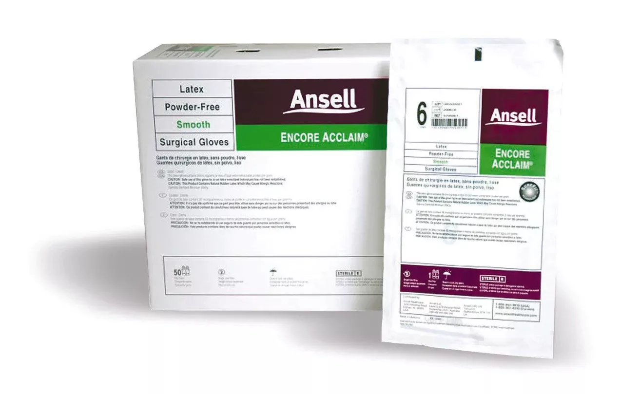 Guante Quirúrgico ENCORE Latex Acclaim Talla 7 50 Pares por Caja Estéril Puño de Longitud Estándar