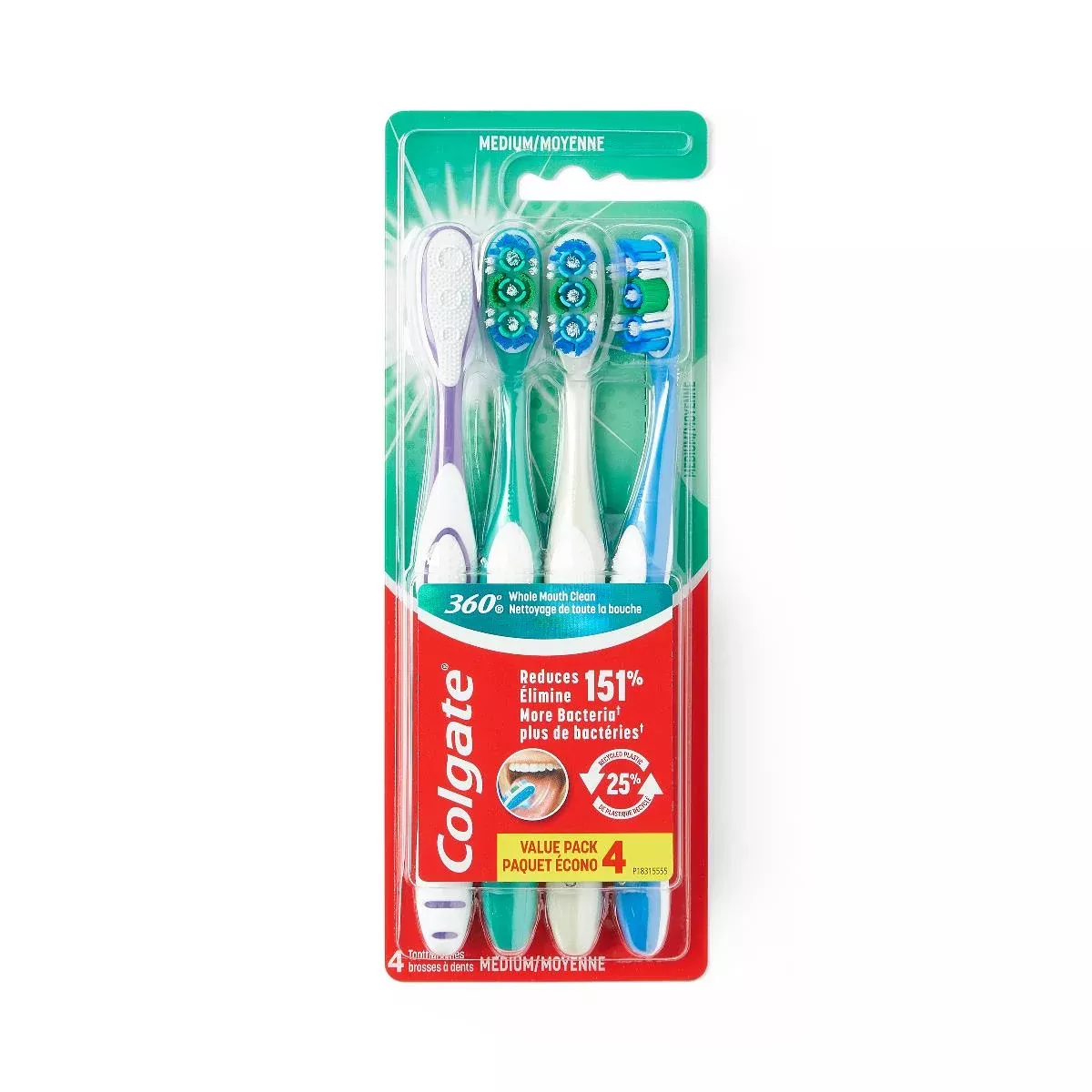 Medline Colgate 360 Toothbrush with Tongue and Cheek Cleaner