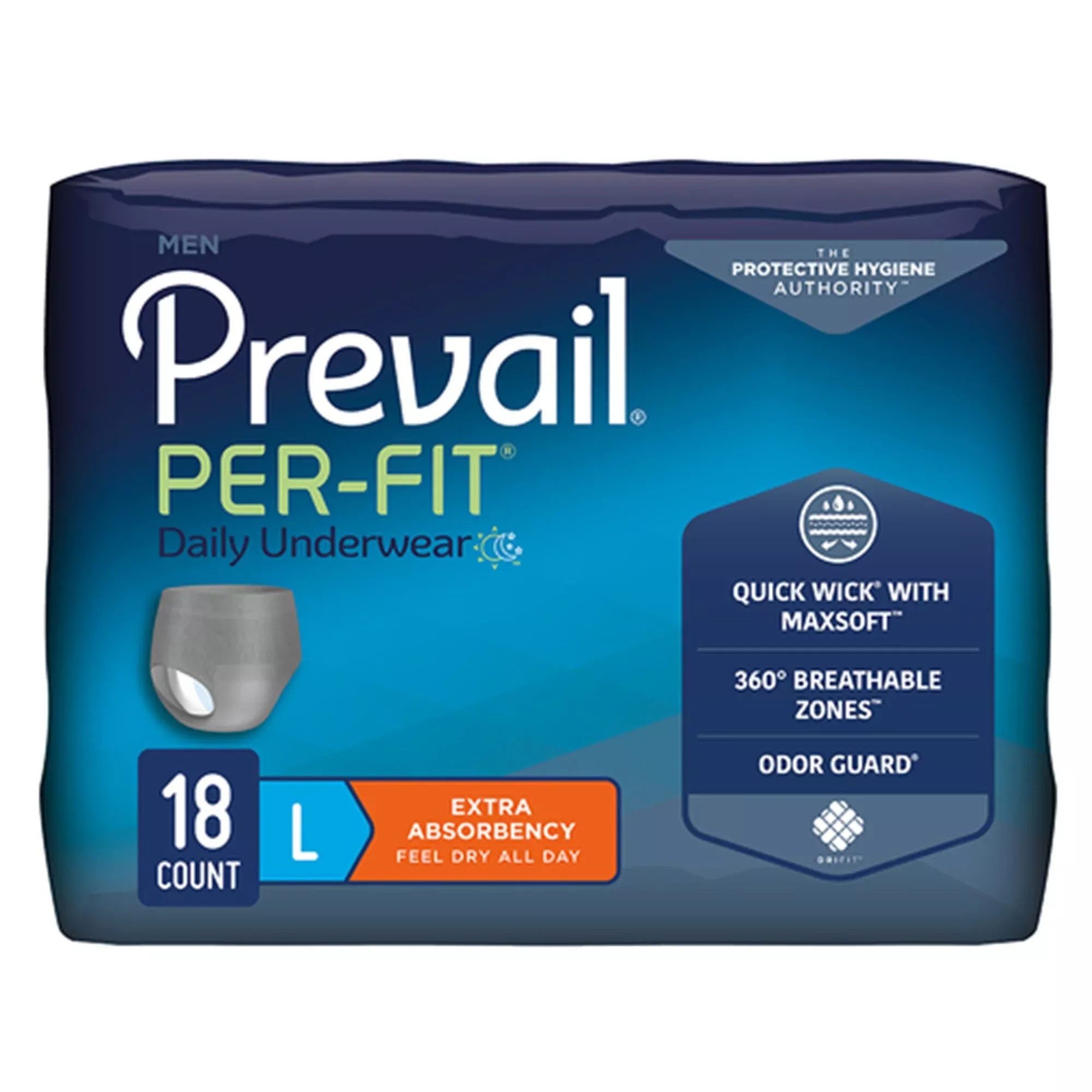 Prevail Per-Fit Ropa Interior Absorbente Desechable con Laterales Rasgables para Hombre Adulto Talla Grande - Caja de 72 Unidades
