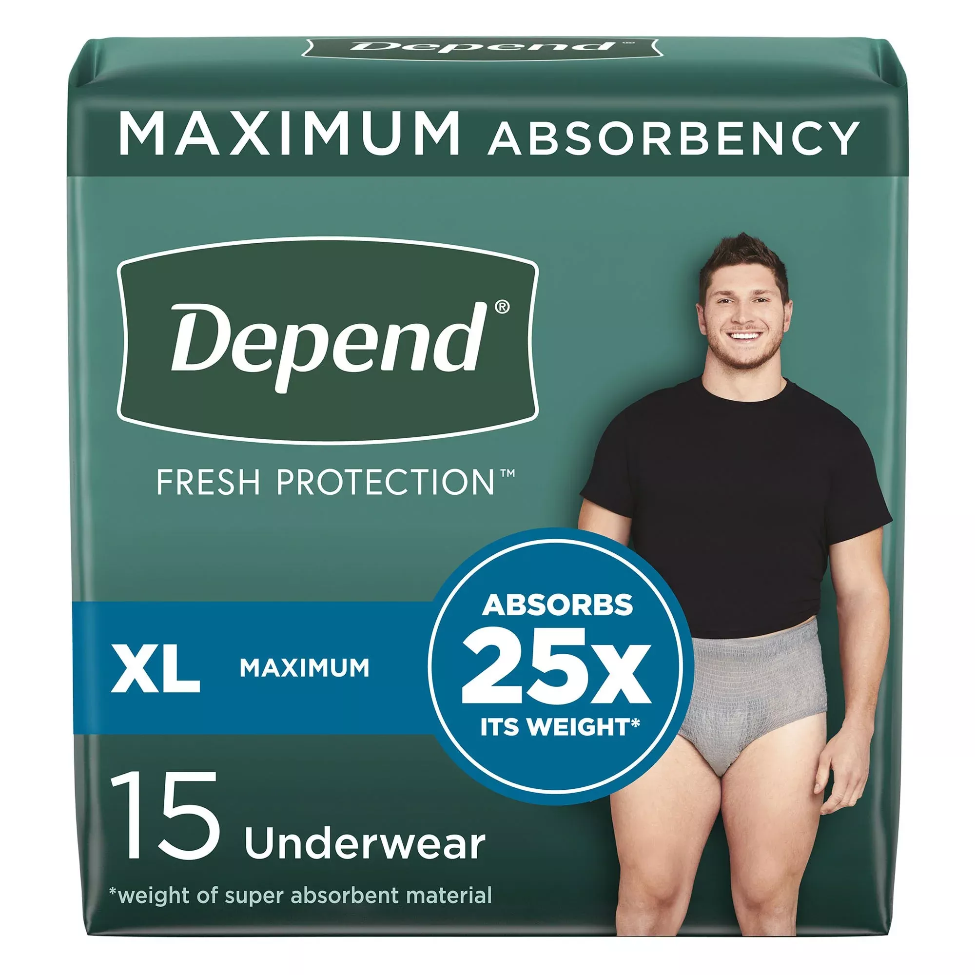 Ropa interior absorbente desechable para hombre Depend Fresh Protection con pretina, talla XG 30 unidades