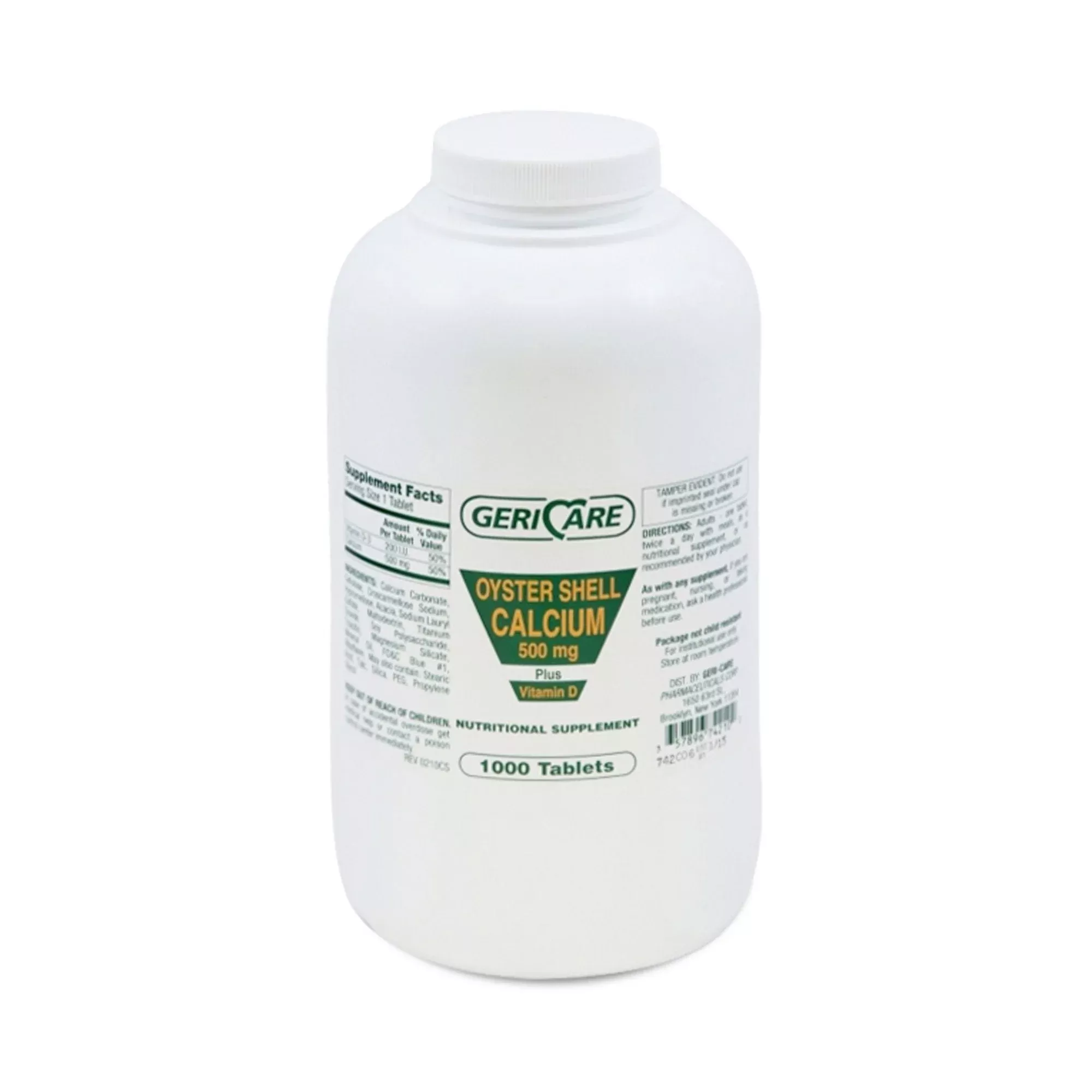 Suplemento Geri-Care para la Salud Articular Calcio / Vitamina D 500 mg - Comprimido de 200 UI 1.000 - Caja de 12 Unidades