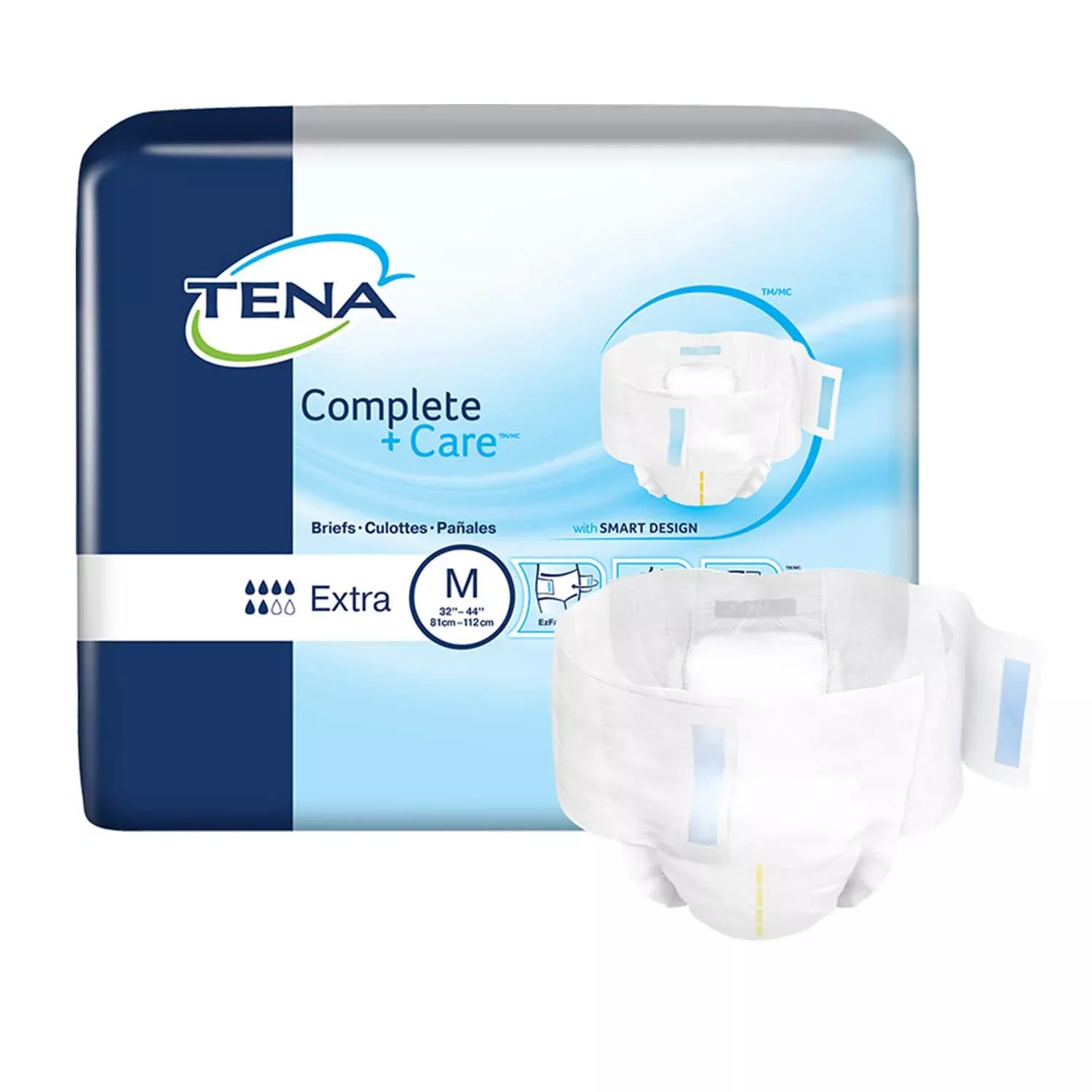 TENA Complete +Care Incontinence Brief 32"- 44", Moderate Absorbency, Unisex, Medium
